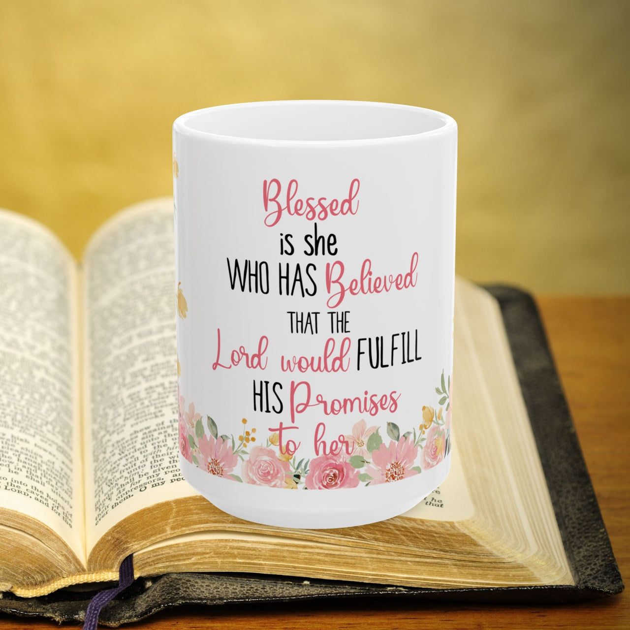 Blessed Is She - 15oz Coffee Mug Pink Floral