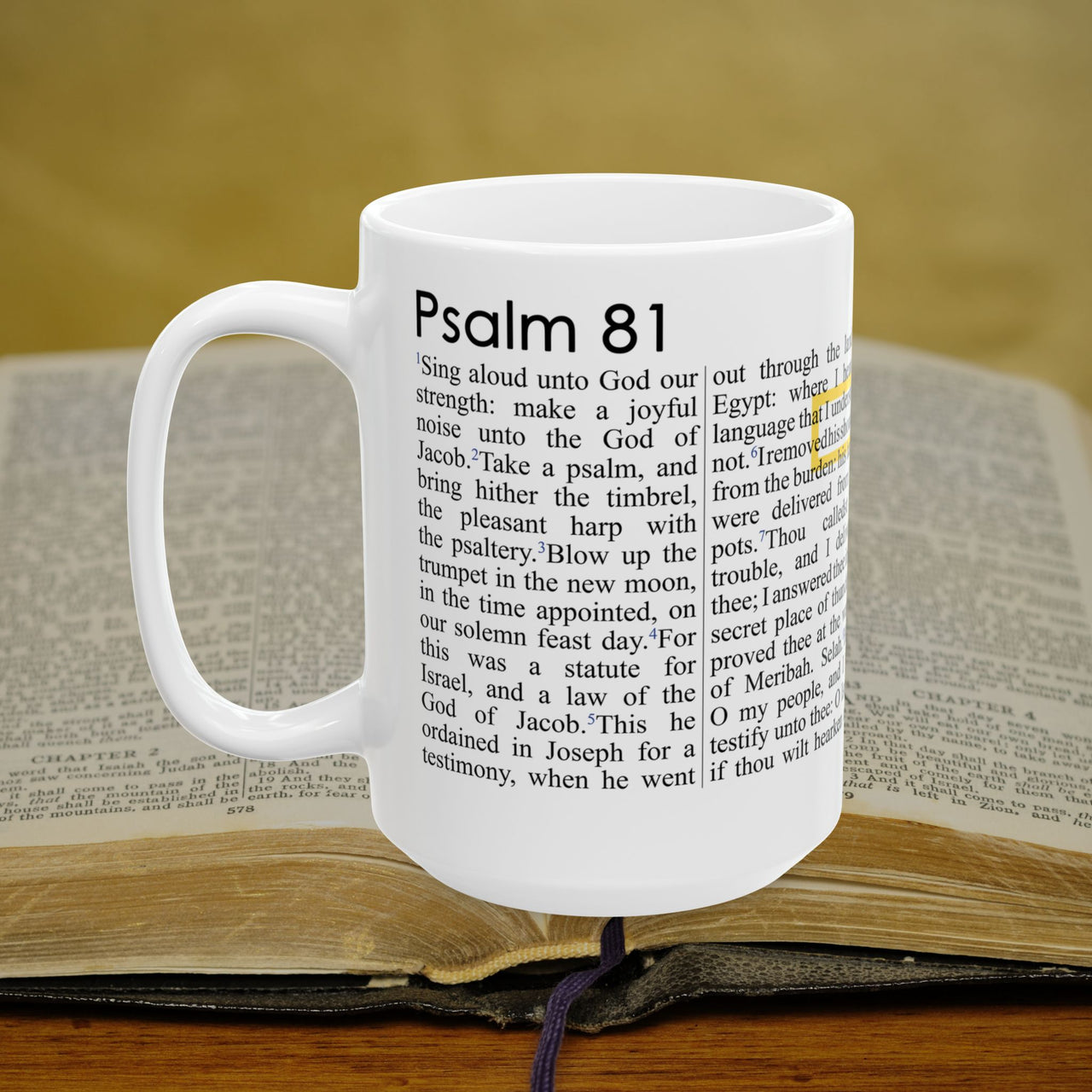 Psalm 81 Christian Coffee Mug - Full Text Bible Verse Gift - 15oz