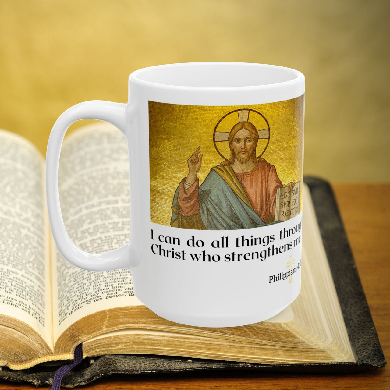 Philippians 4:13 with Jesus Bible Verse Prayer 15oz Mug