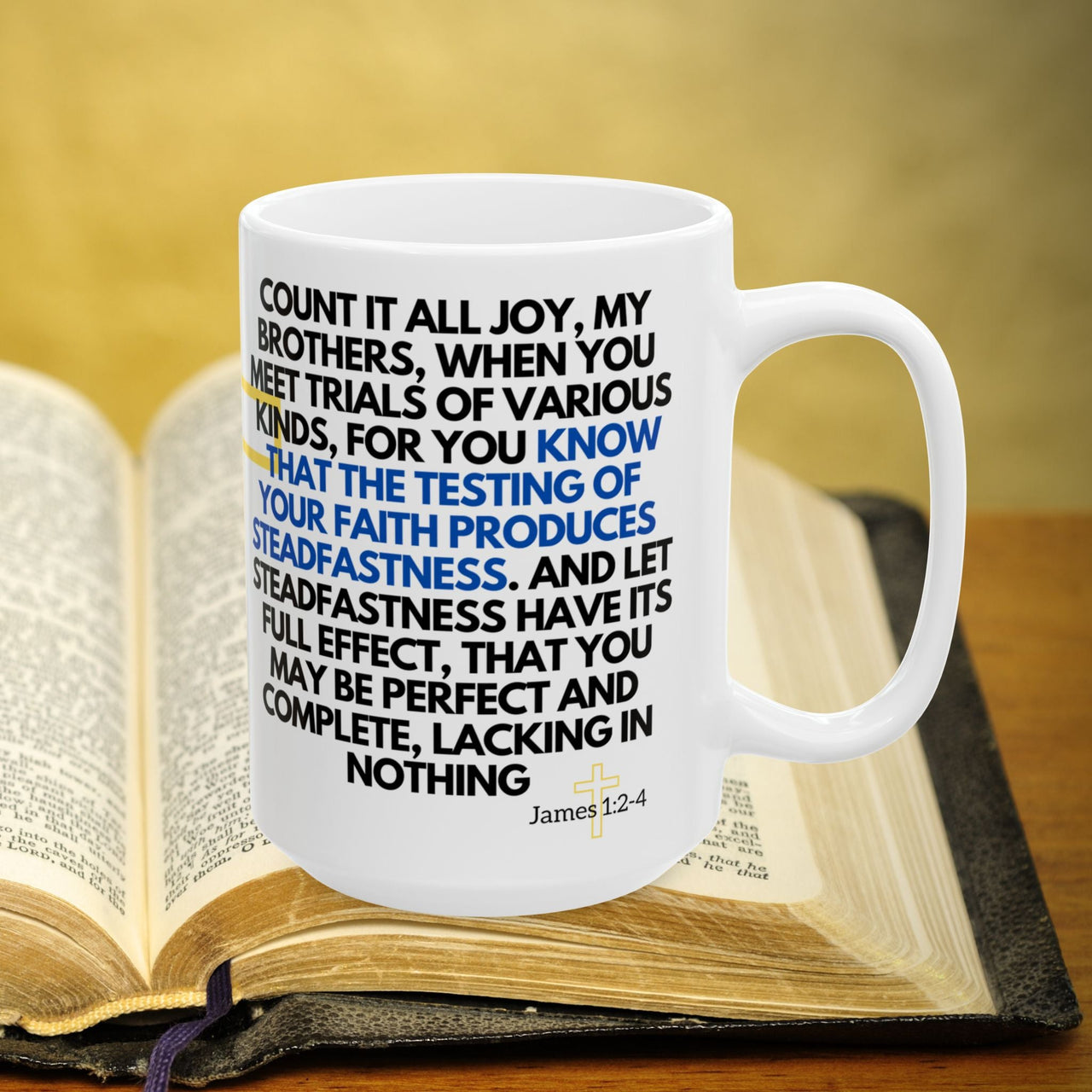 James 1:2-4 Bible Verse Prayer 15oz Mug