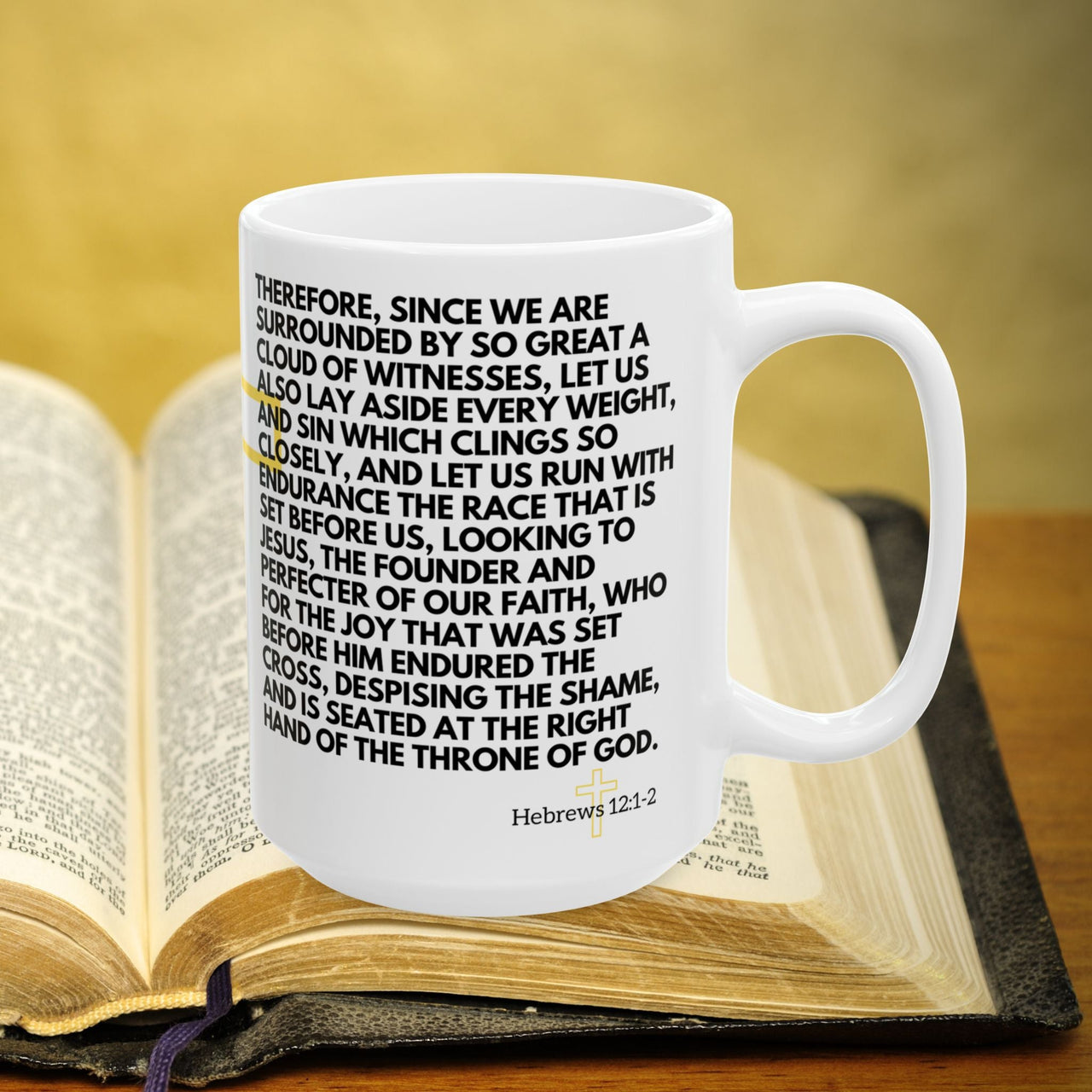 Hebrews 12:1-2 Bible Verse Prayer 15oz Mug