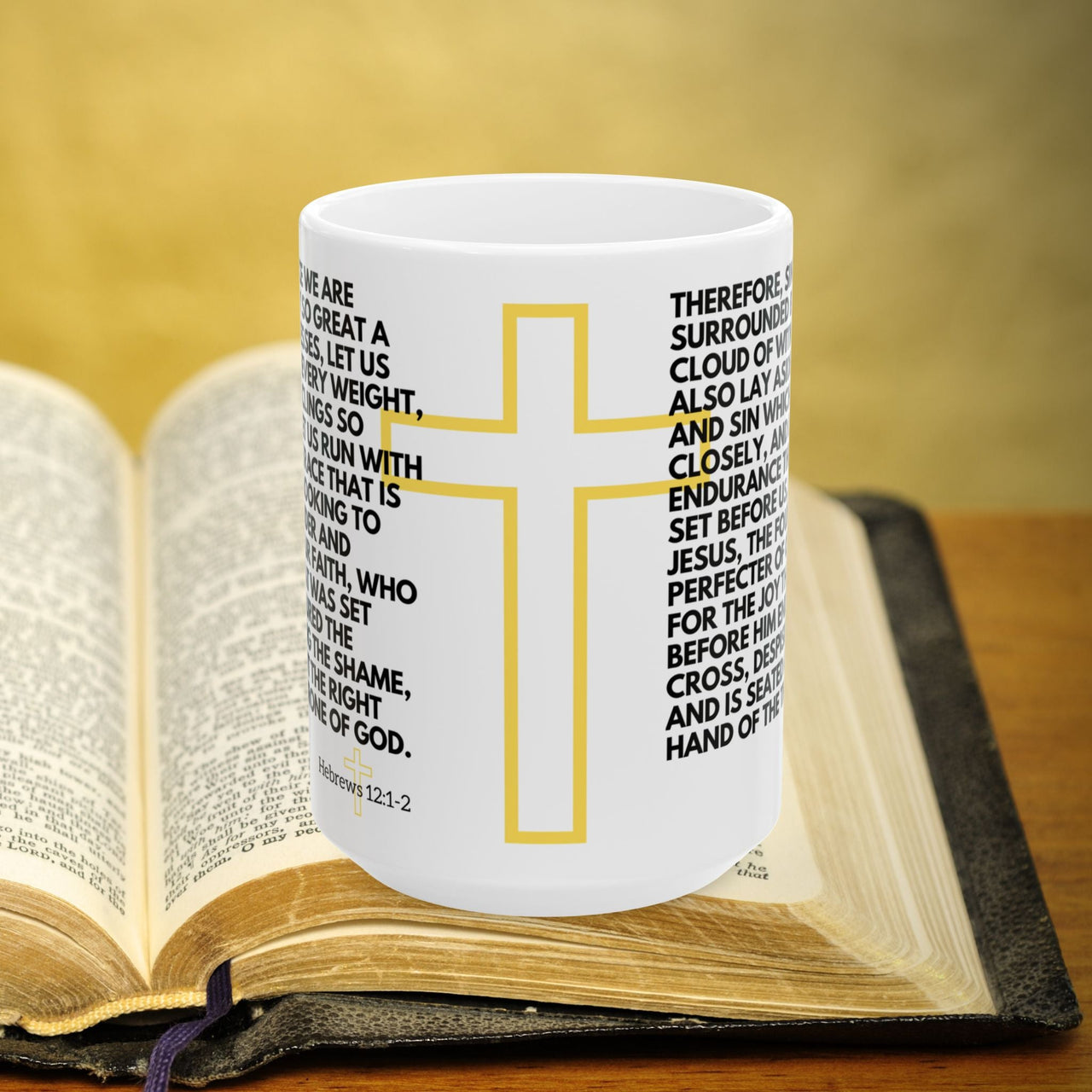 Hebrews 12:1-2 Bible Verse Prayer 15oz Mug