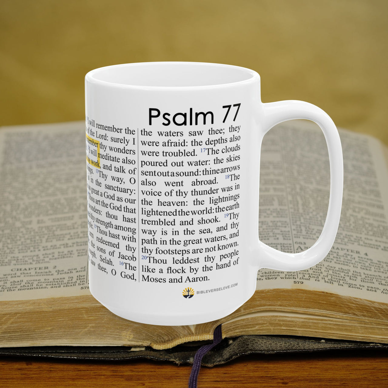 Psalm 77 Christian Coffee Mug - Full Text Bible Verse Gift - 15oz
