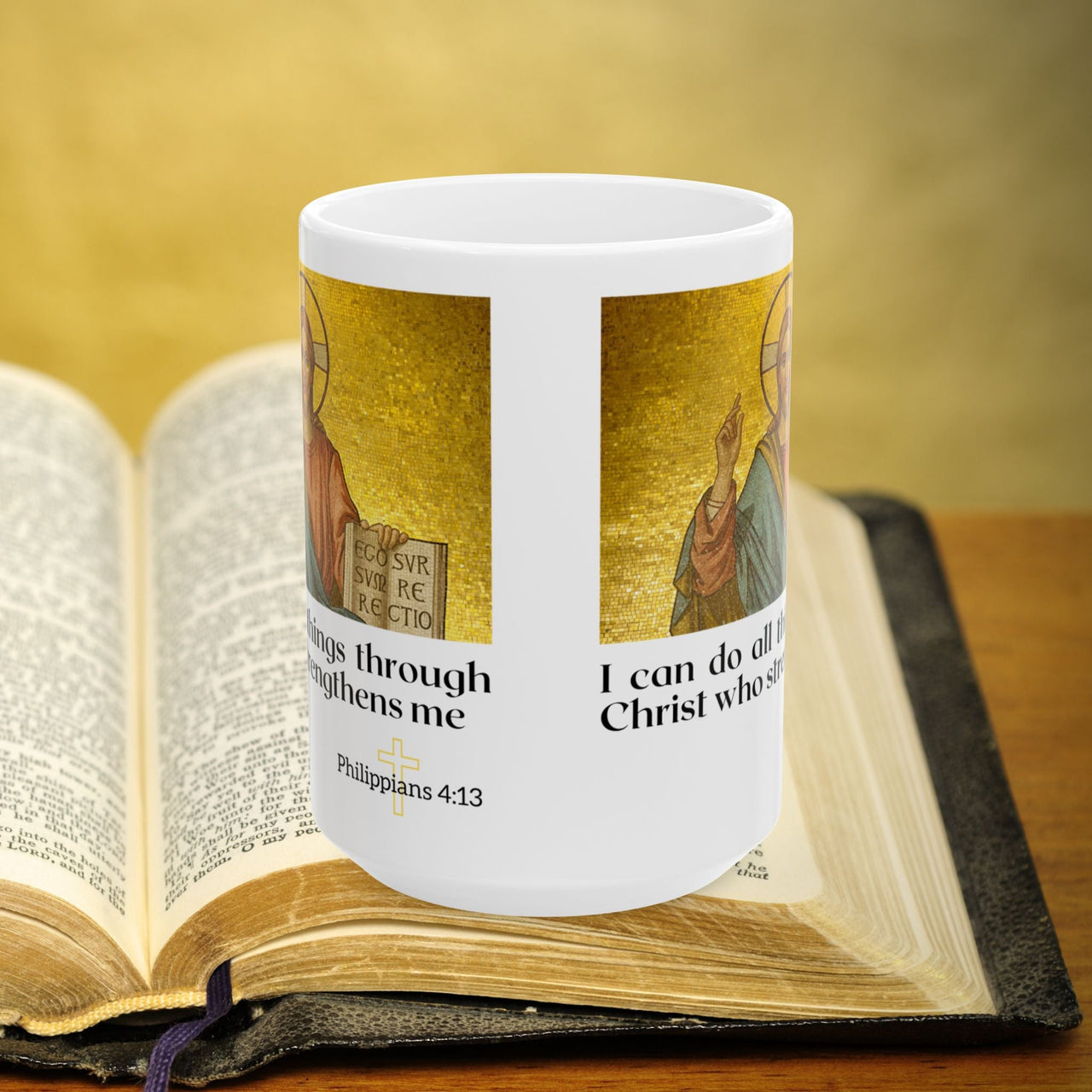 Philippians 4:13 with Jesus Bible Verse Prayer 15oz Mug