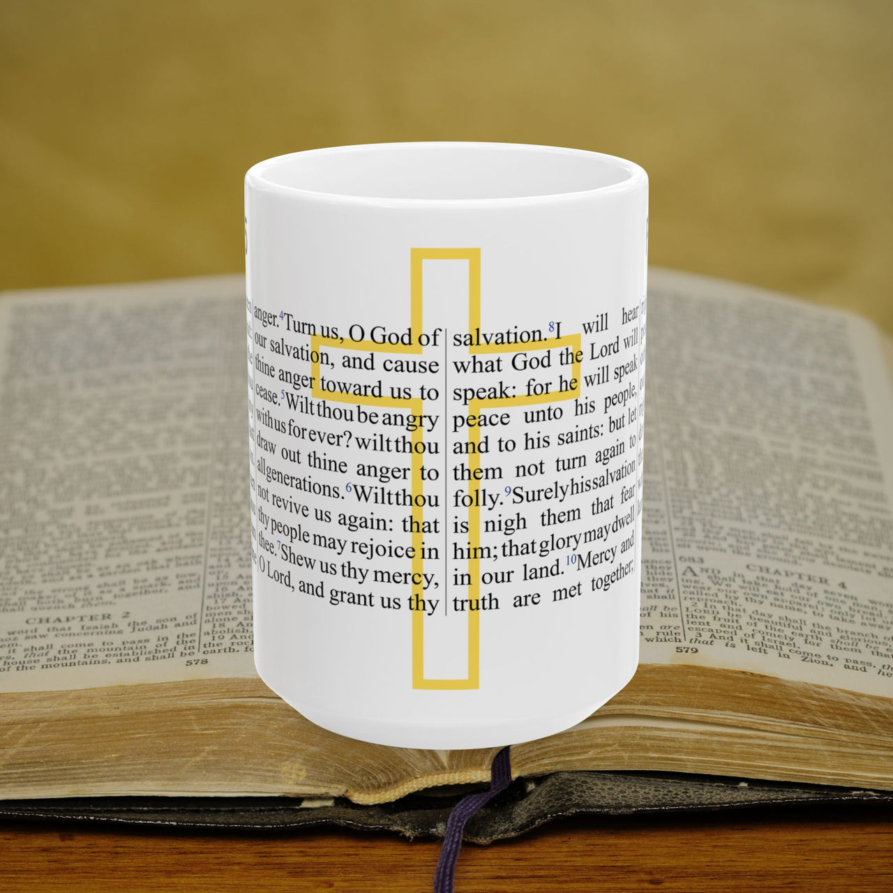 Psalm 85 Christian Coffee Mug - Full Text Bible Verse Gift - 15oz