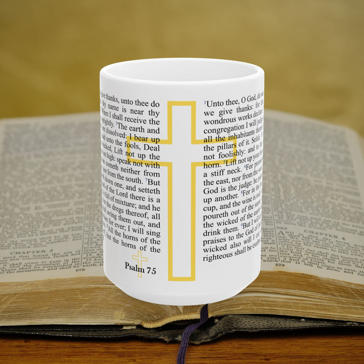 Psalm 75 Christian Coffee Mug - Full Text Bible Verse Gift - 15oz