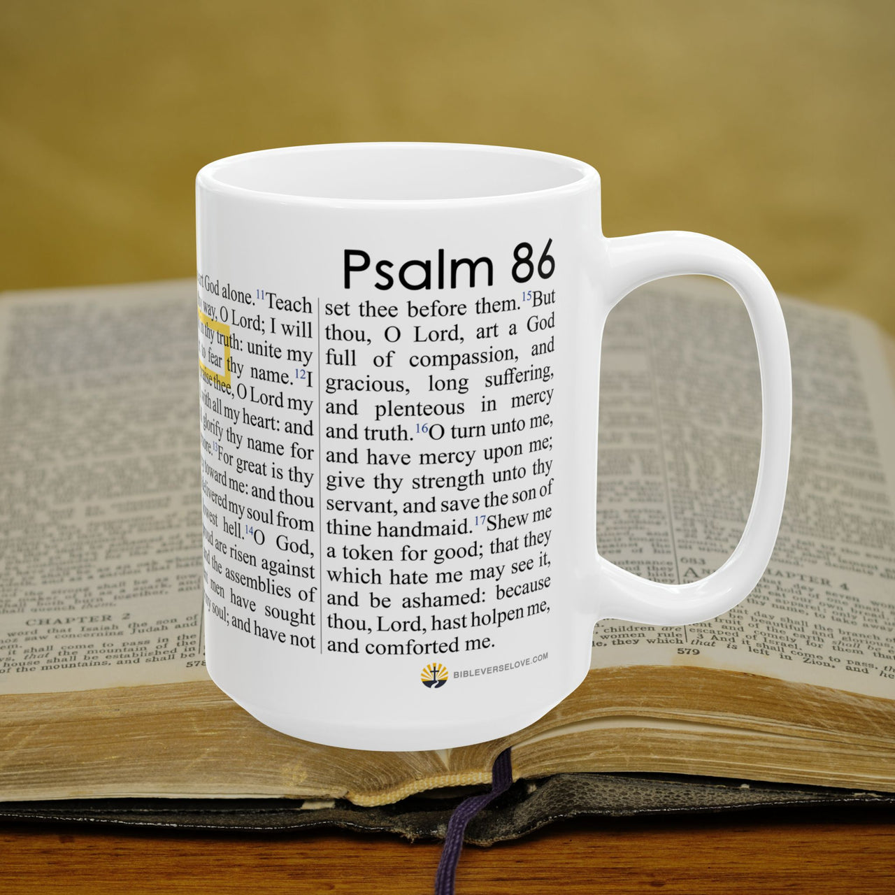 Psalm 86 Christian Coffee Mug - Full Text Bible Verse Gift - 15oz