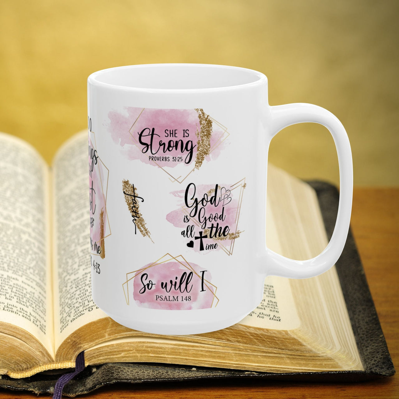 Philippians 4:13 Decorative Bible Verse Prayer 15oz Mug