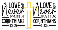 Thumbnail for a cross with the words love, never, falls, and corintians