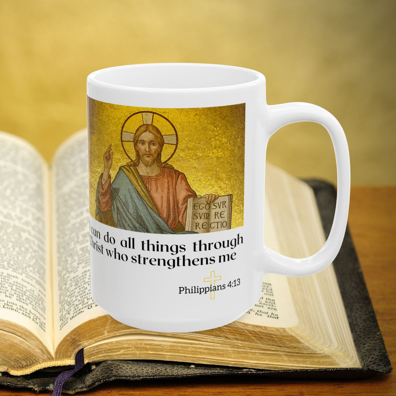 Philippians 4:13 with Jesus Bible Verse Prayer 15oz Mug