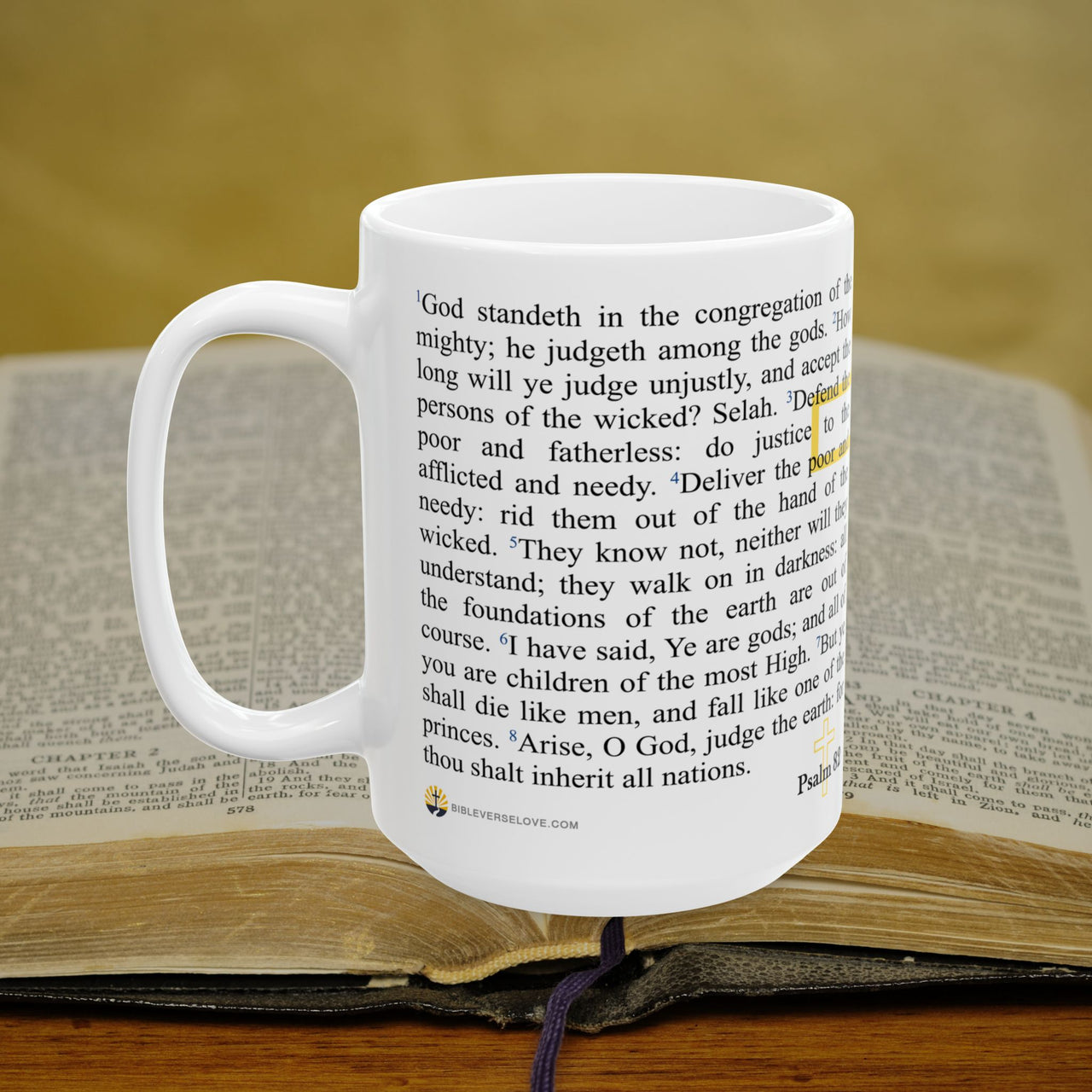 Psalm 82 Christian Coffee Mug - Full Text Bible Verse Gift - 15oz