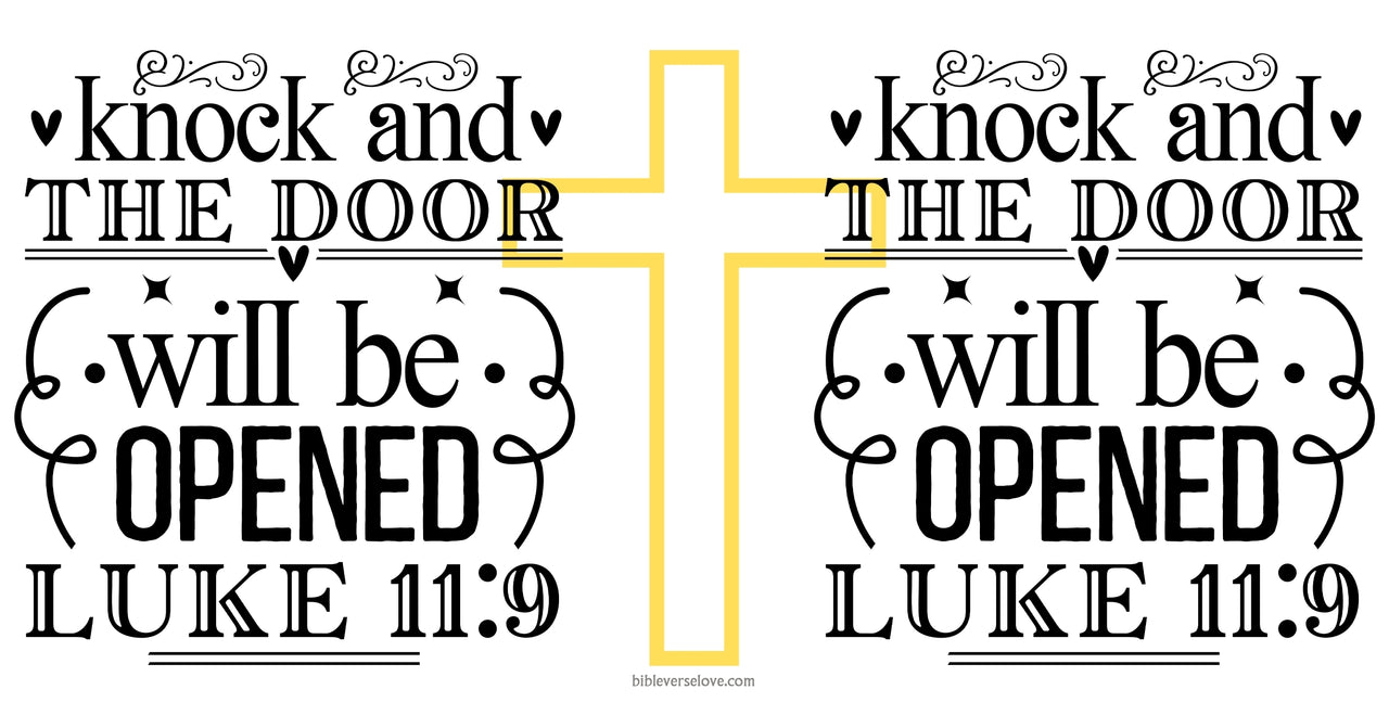 a cross with the words knock and knock and the door will be opened