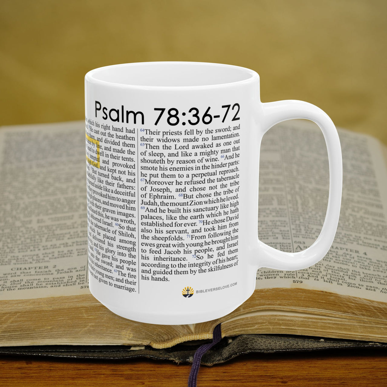 Psalm 78:36-72 Christian Coffee Mug - Full Text Bible Verse Gift - 15oz