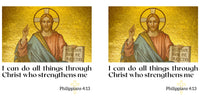 Thumbnail for two pictures of jesus holding a sign with the words i can do all things through