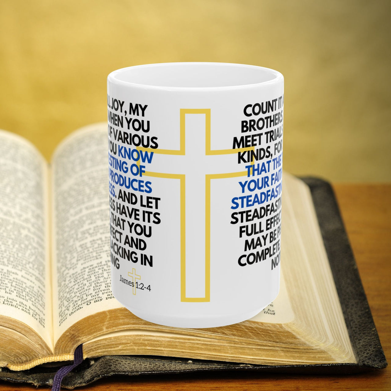 James 1:2-4 Bible Verse Prayer 15oz Mug