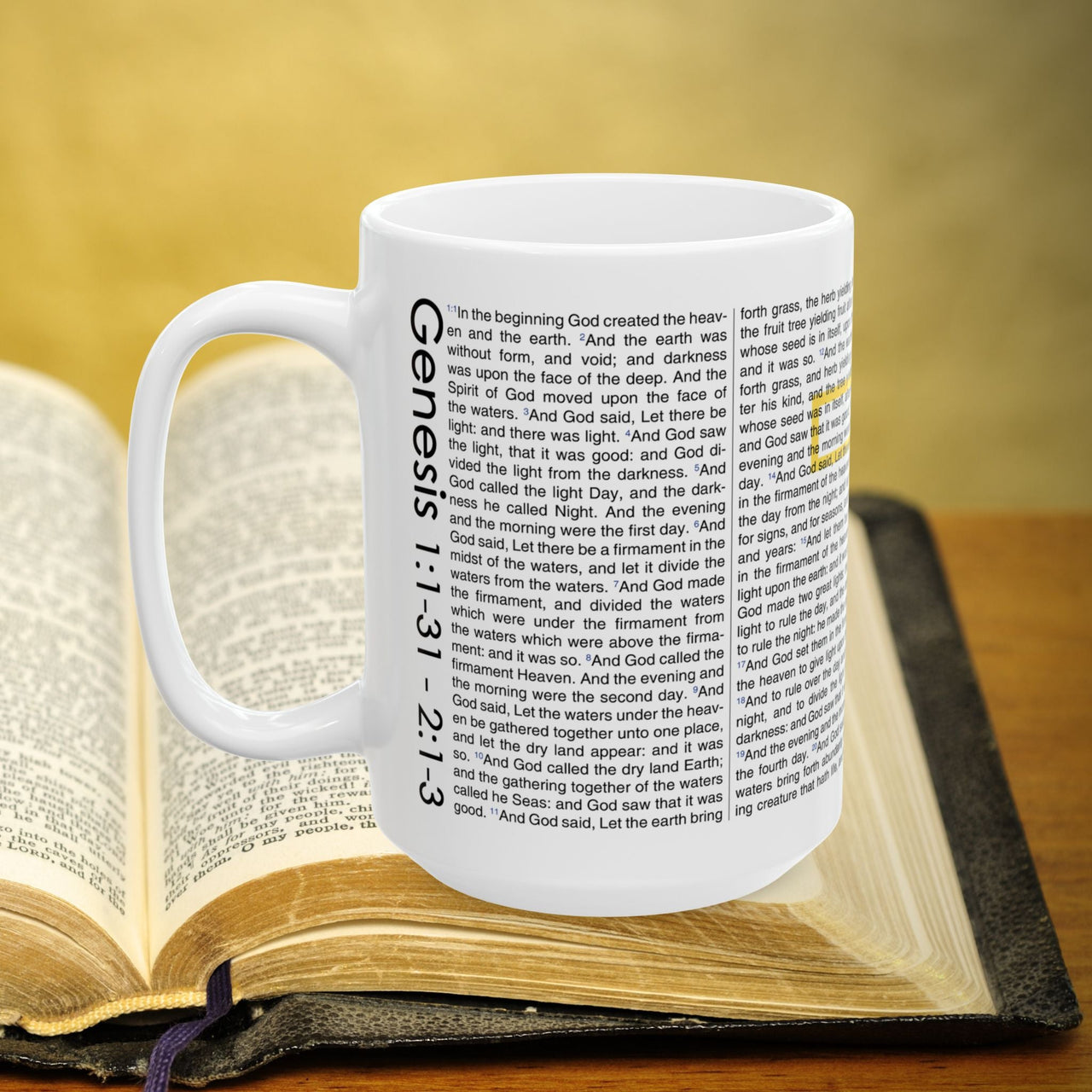 Genesis 1-2:3 Bible Verse Full Text Prayer 15oz Mug