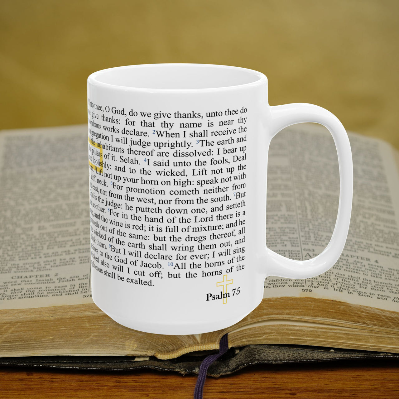 Psalm 75 Christian Coffee Mug - Full Text Bible Verse Gift - 15oz