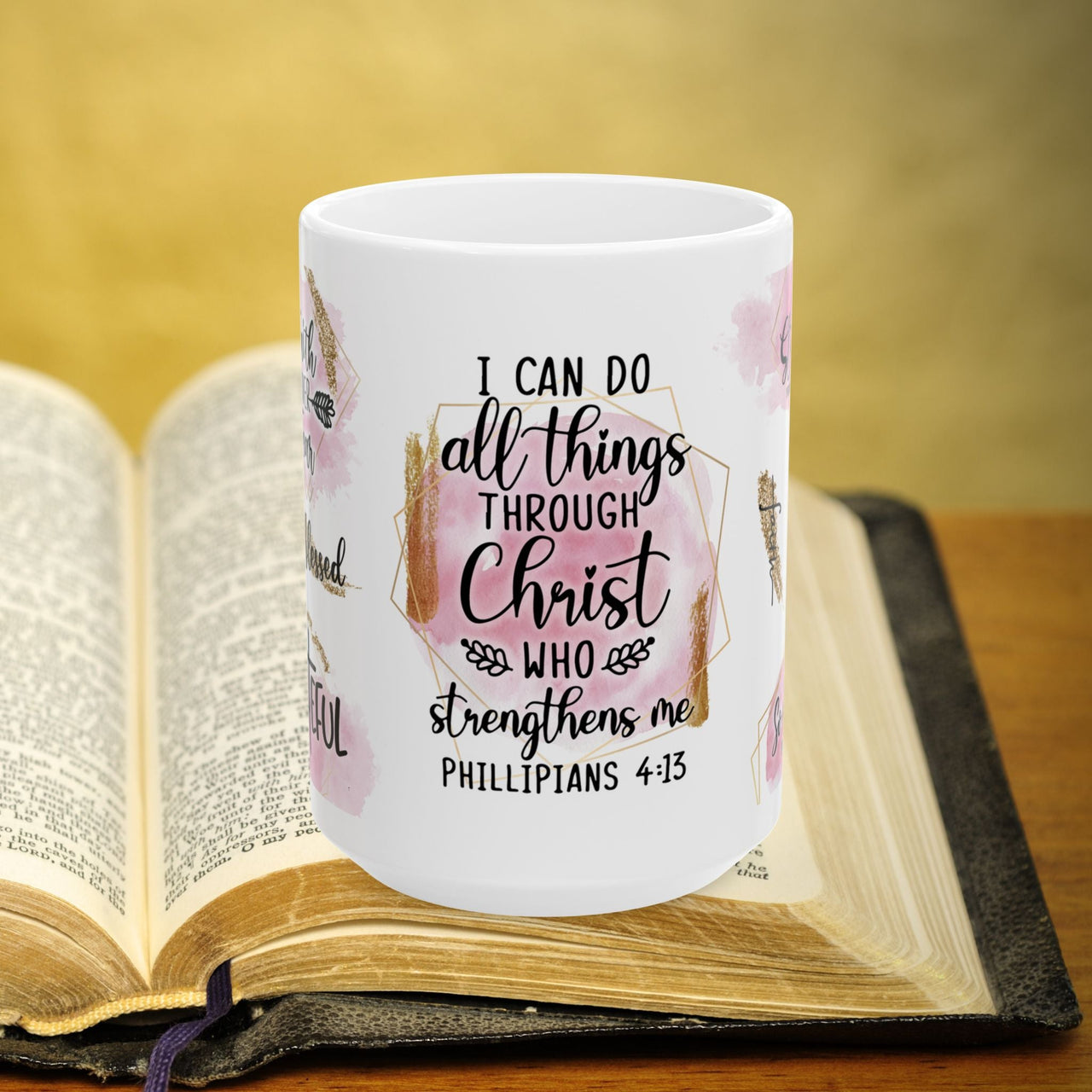 Philippians 4:13 Decorative Bible Verse Prayer 15oz Mug