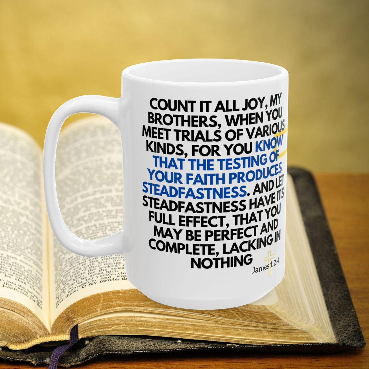 James 1:2-4 Bible Verse Prayer 15oz Mug