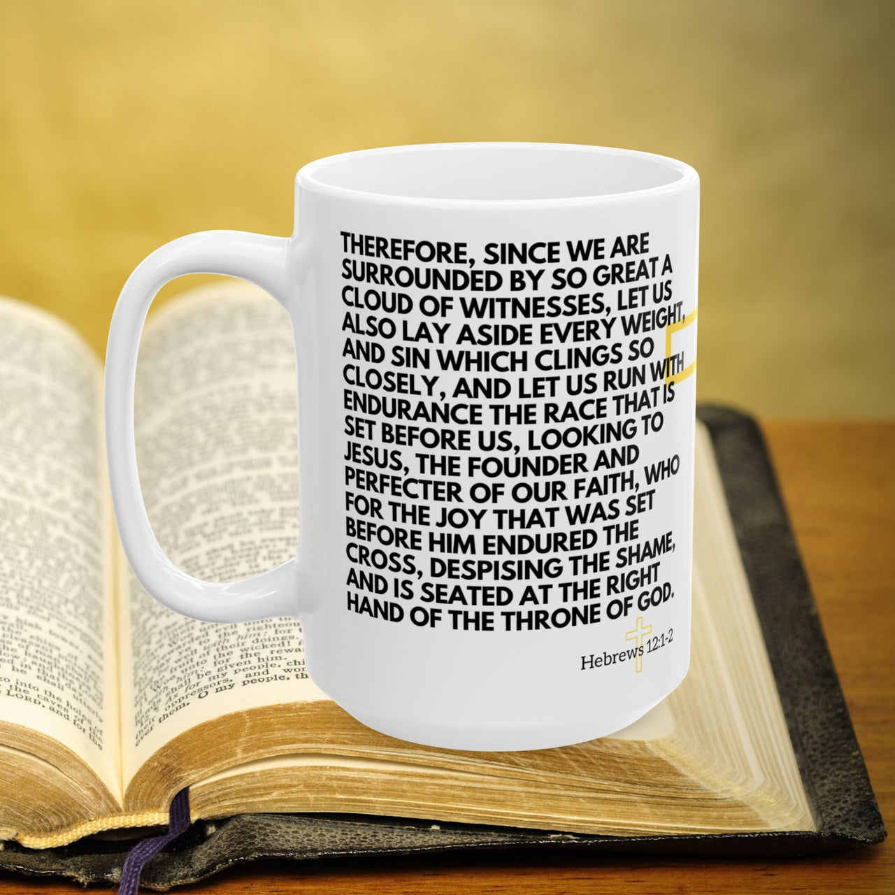 Hebrews 12:1-2 Bible Verse Prayer 15oz Mug