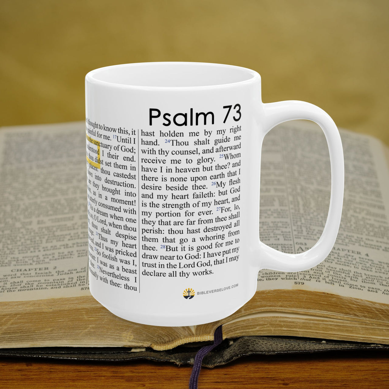 Psalm 73 Christian Coffee Mug - Full Text Bible Verse Gift - 15oz