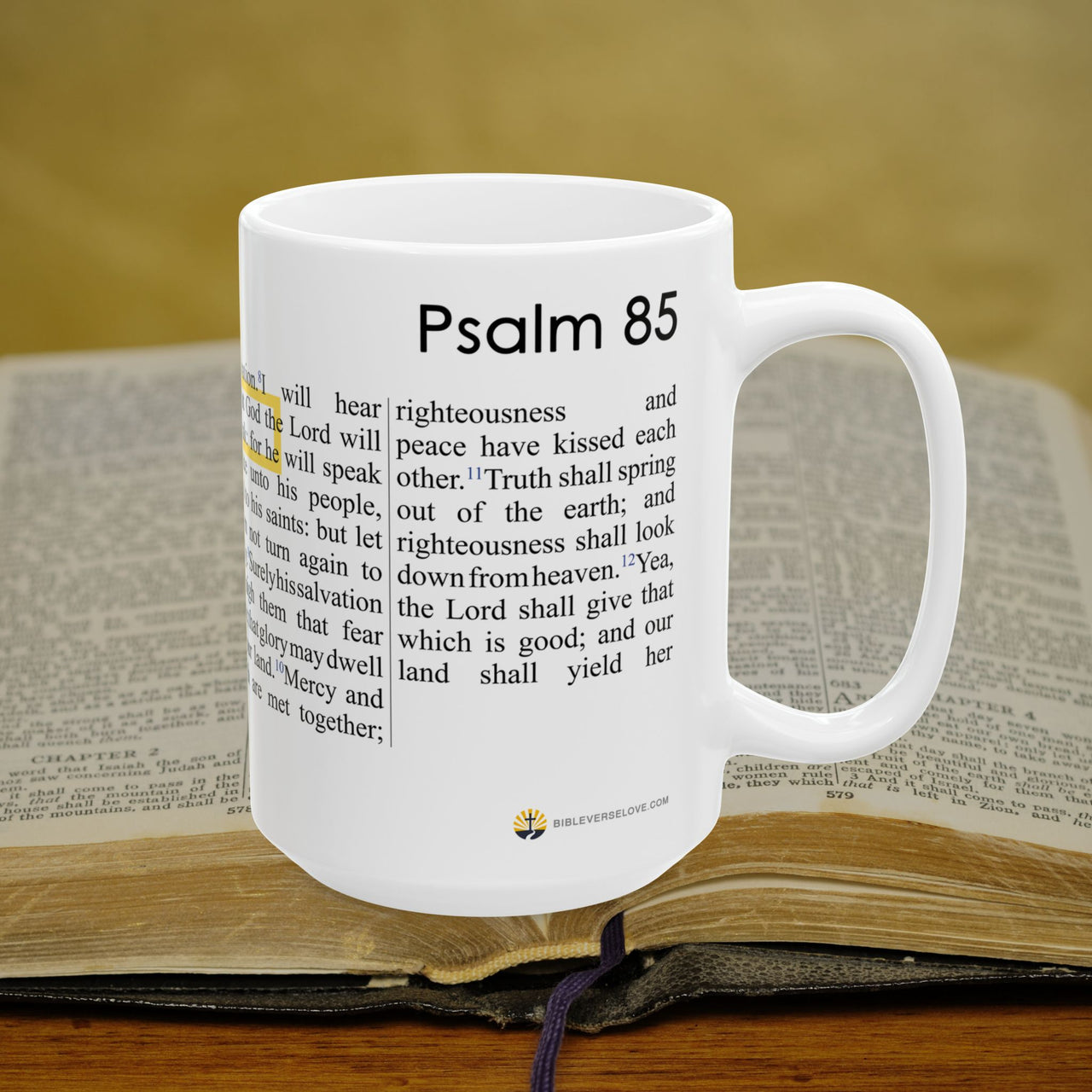 Psalm 85 Christian Coffee Mug - Full Text Bible Verse Gift - 15oz