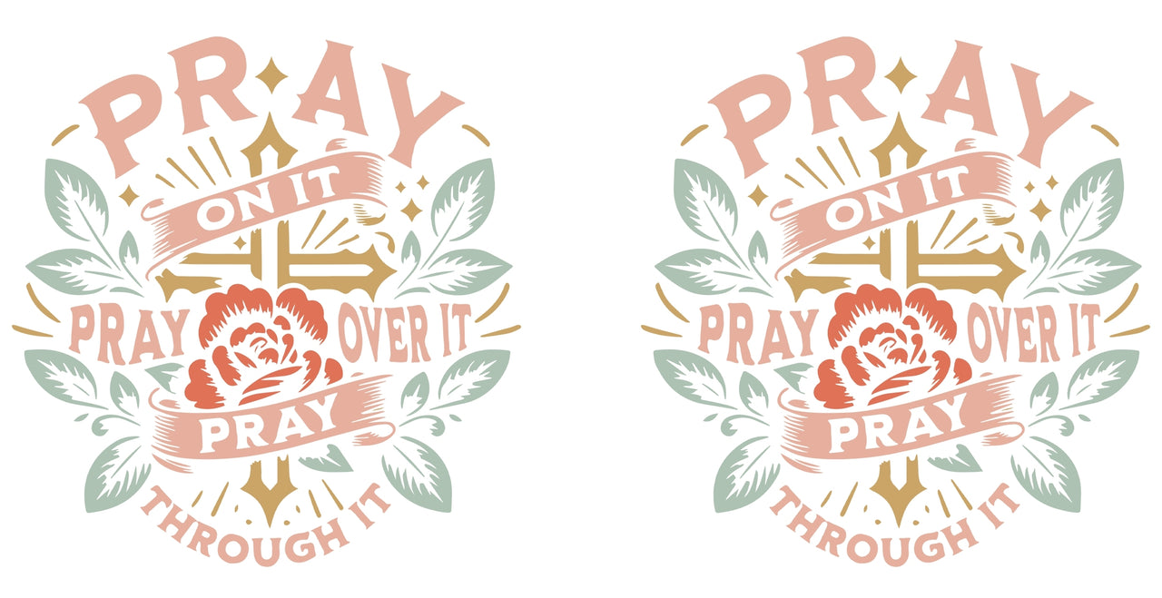 a pair of stickers that say pray on it and pray on it