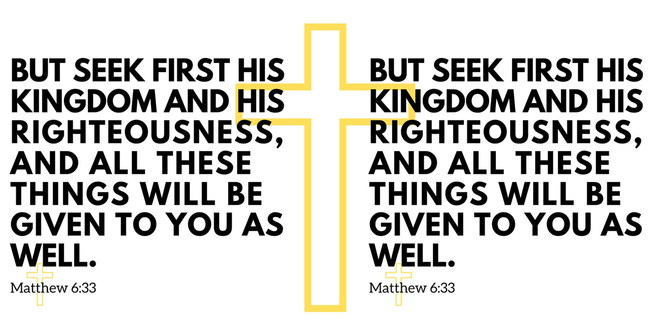 a cross with the words but seek first his kingdom and his righteousness and all