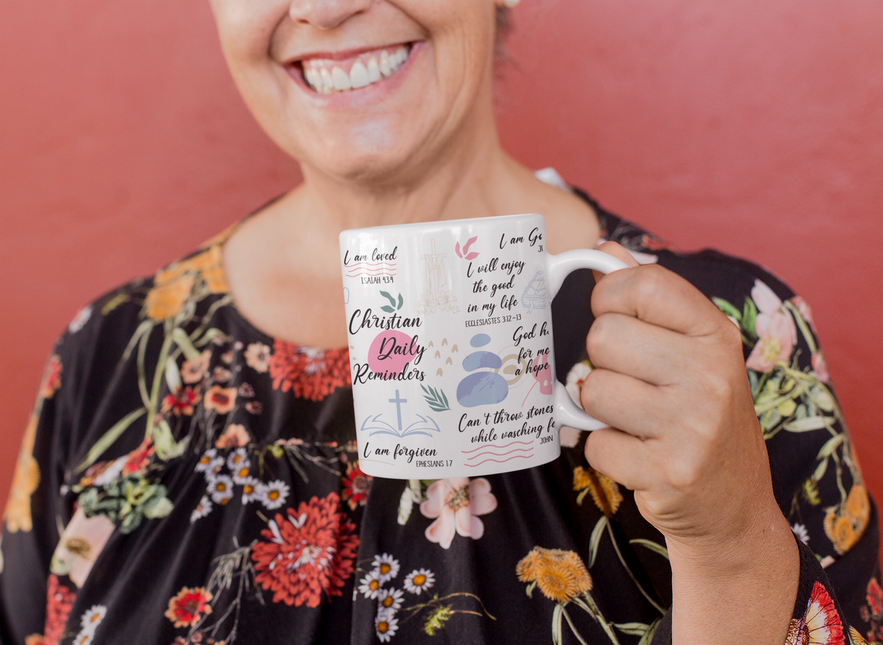 a woman holding a coffee mug in her hands